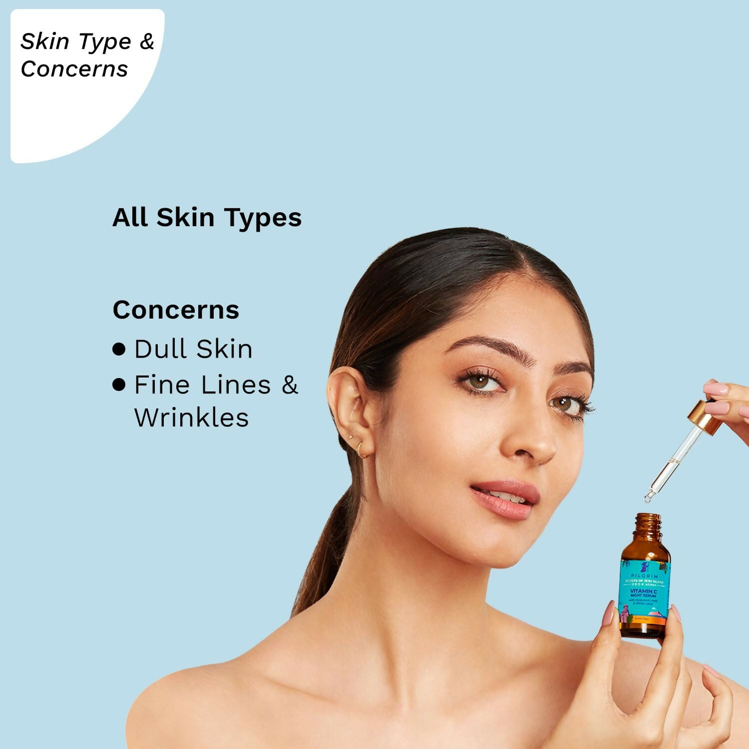 Pilgrim Korean Vitamin C Night Serum for glowing skin with Hyaluronic acid & White Lotus - Distacart