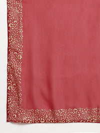 Thumbnail for Ahalyaa Women's Maroon Georgette Gold Foil Print Flared Kurta With Dupatta