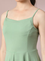 Thumbnail for Myshka Women's Sea Green Solid Shoulder Straps Fit and Flare Party Dress - Distacart