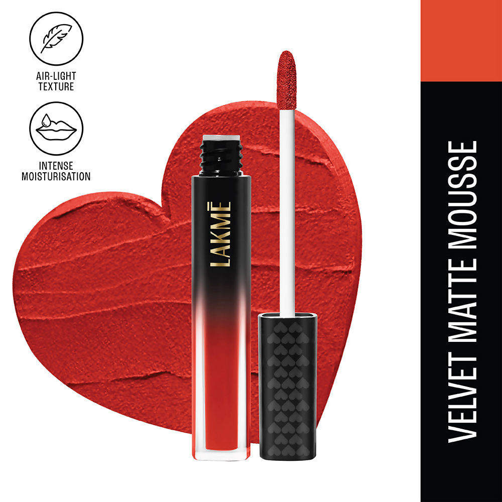 Lakme Xtraordin-Airy Velvet Matte Lip Mousse - New Flame Red - Distacart