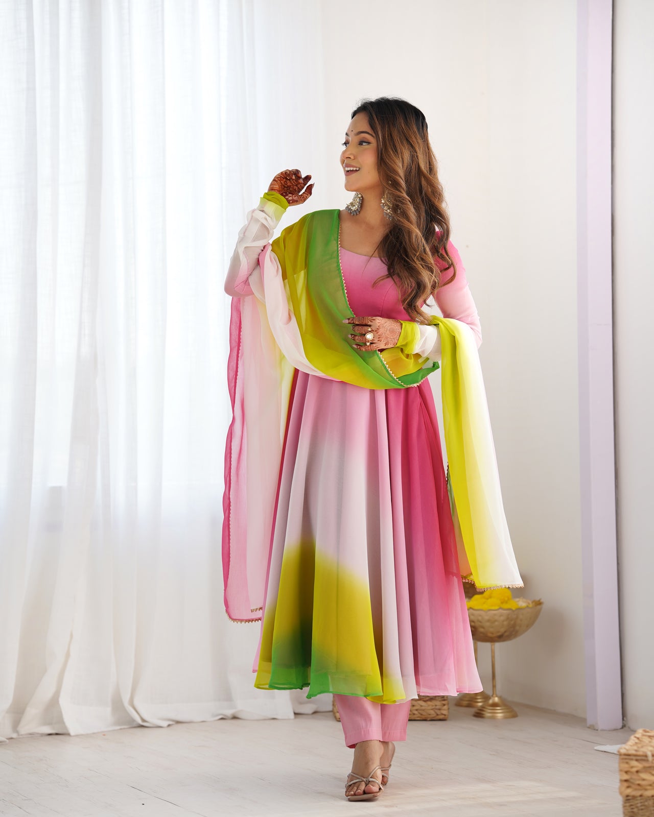 Lehenga Mart Wedding Wear Anarkali Suit With Dupatta - Multi Color