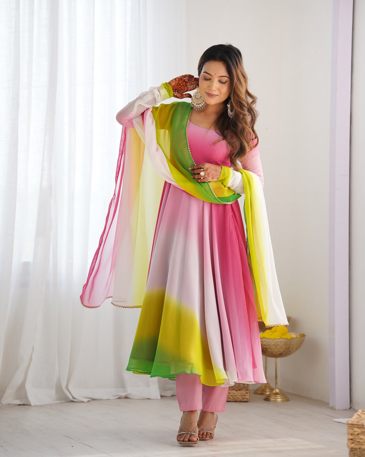 Lehenga Mart Wedding Wear Anarkali Suit With Dupatta - Multi Color