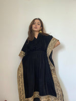 Thumbnail for trueBrowns Black Velvet Embroidered Lace Kaftan - Distacart