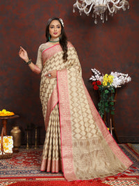 Thumbnail for Lorenvalley Fashion Cream Soft Katan Silk Woven Design Rich Zari Weaving Pallu Saree