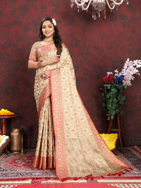 Thumbnail for Lorenvalley Fashion Cream Soft Katan Silk Woven Design Rich Zari Weaving Pallu Saree