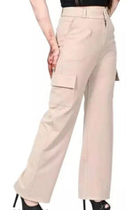 Thumbnail for PAVONINE Cream Color Cotrise Fabric With 4 pockets Cargo/Trousers For Girls & Women - Distacart