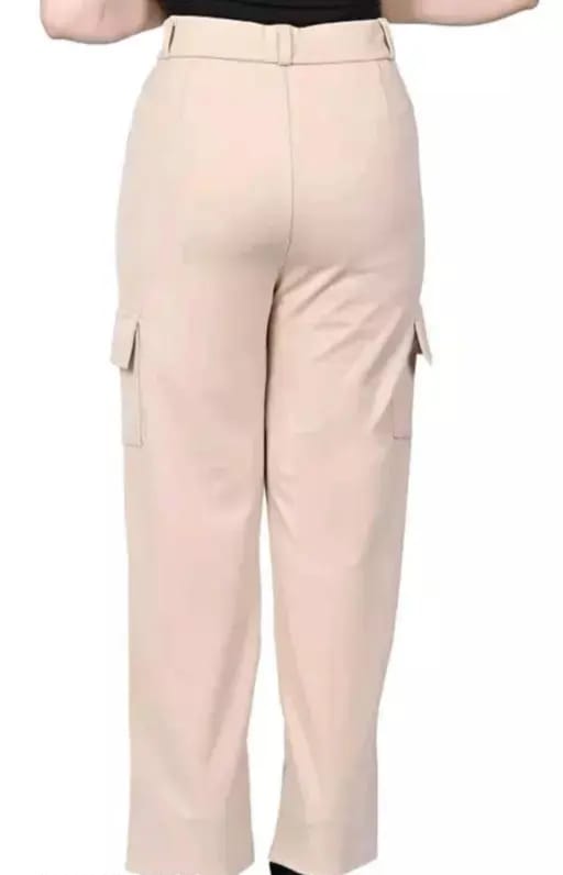 PAVONINE Cream Color Cotrise Fabric With 4 pockets Cargo/Trousers For Girls & Women - Distacart