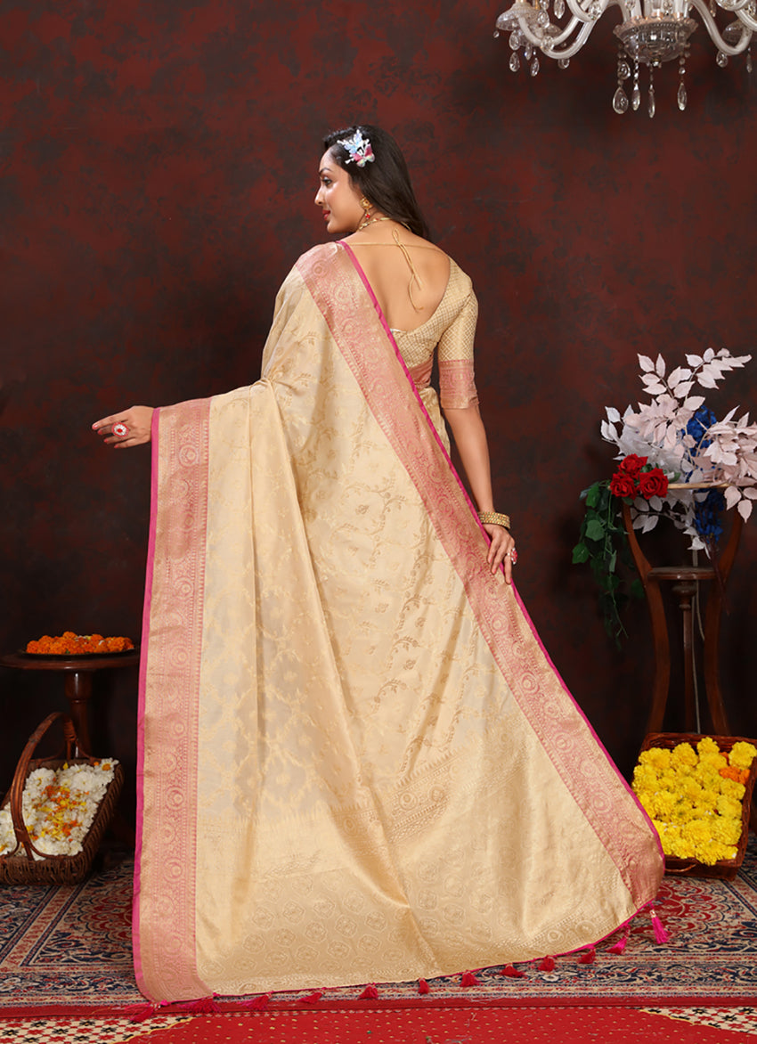 Lorenvalley Fashion Cream Soft Katan Silk Woven Design Zari Weaving Pallu Saree - Distacart