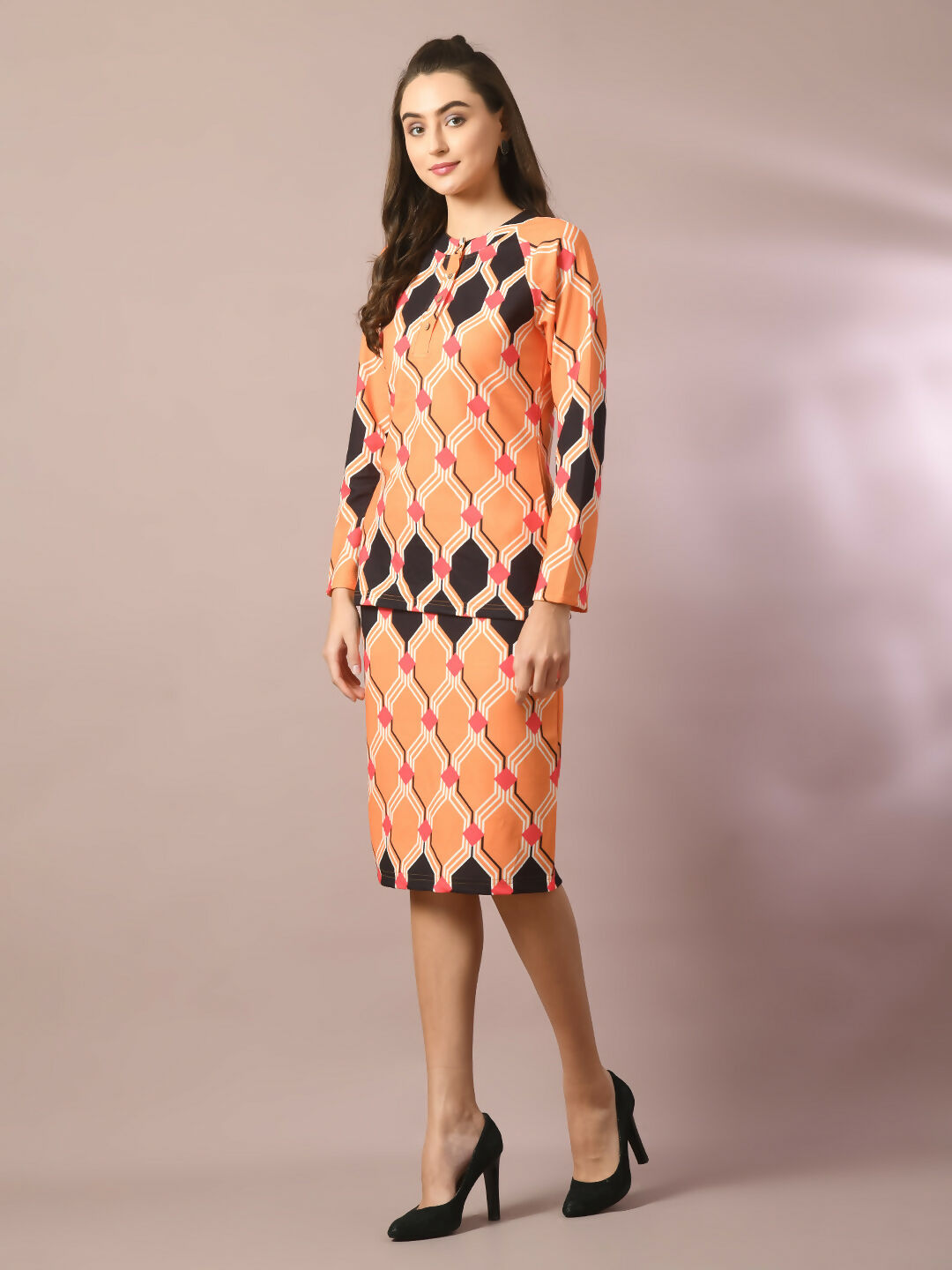 Myshka Women's Multi Printed Round Neck Party Top With Skirt Co-ord set - Distacart