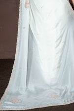 Thumbnail for Morchari Off White Chiffon Hand Embroidery Saree And Stitched Blouse