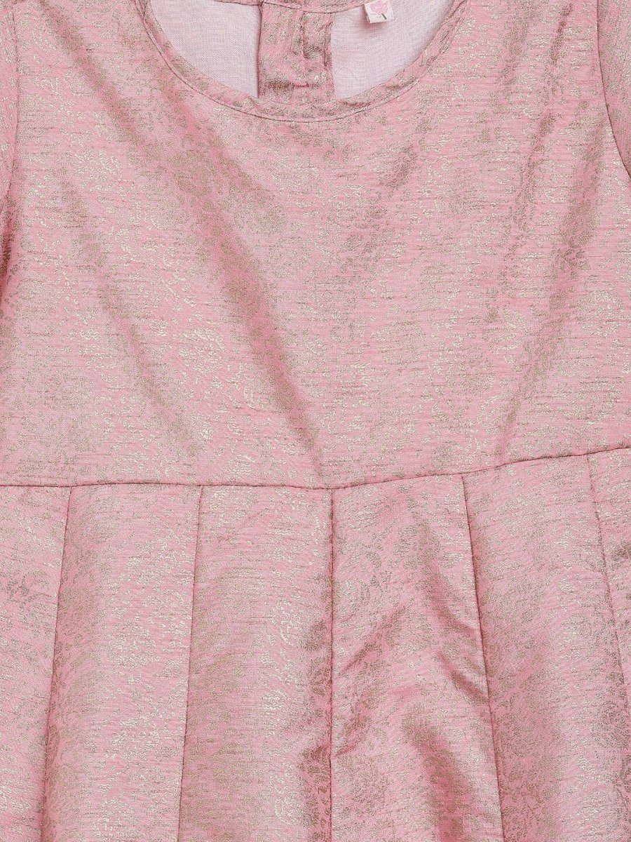 Ahalyaa Pink Poly Silk Gold Print Girl's Kids Dress For Girls - Distacart