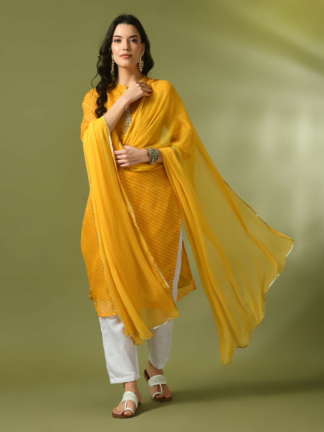 Myshka Women's Yellow Printed Kota Straight Party Kurta Set With Dupatta - Distacart