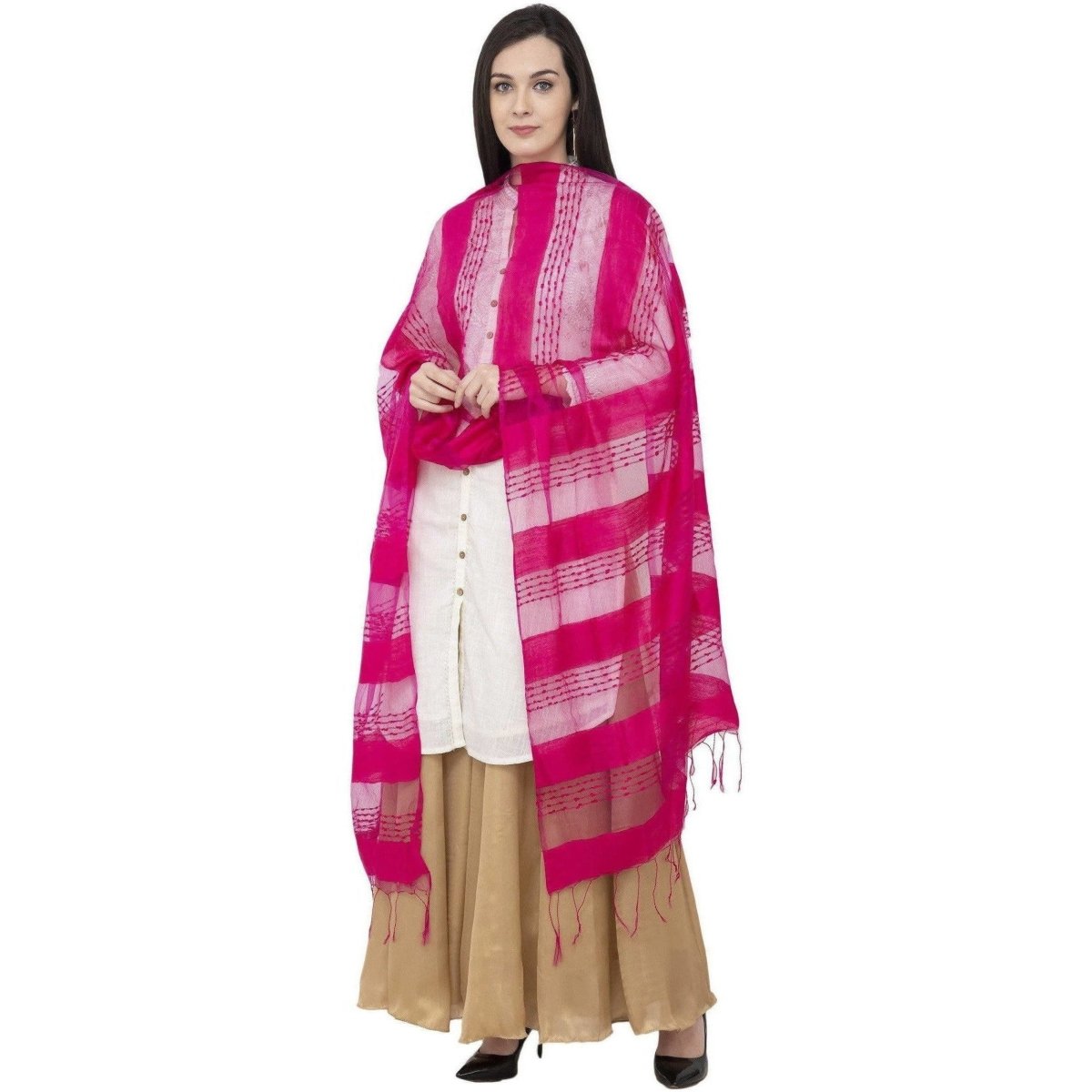 A R SILK Payal Plan Regular Dupatta Rani Color Dupatta or Chunni
