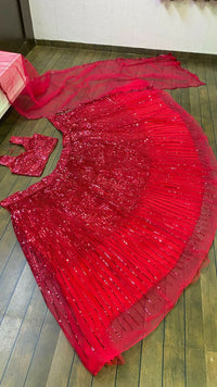 Thumbnail for Jyoti Fashion Women's Rani Pink Double Layer Net Sequins Designer Lehenga Choli Set