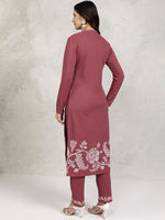 Thumbnail for Vishudh Rust Floral Printed Mandarin Collar Straight Kurta with Trousers - Distacart