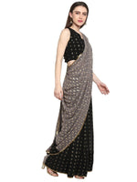 Thumbnail for Ahalyaa Women's Black Georgette Foil Print Ready to Wear Saree