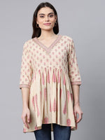 Thumbnail for Ahalyaa Women Beige Pure Cotton Printed Tunic - Distacart