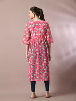 Thumbnail for Myshka Women's Pink Printed Georgette A-Line Nyra-cut Kurta - Distacart