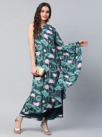 Thumbnail for Ahalyaa Women Green Crepe Floral Printed Kurta with Palazzo Set - Distacart