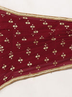 Thumbnail for Ahalyaa Women's Maroon Georgette Gold Foil Print Ready to Wear Saree