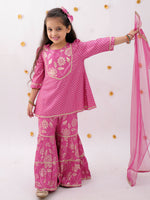 Thumbnail for Lil Drama Khilkhilahat Pink Kurta Sharara With Dupatta Set For Girls