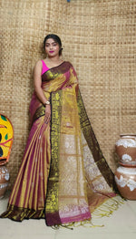 Thumbnail for Exclusive Collection Golden Red Beautiful Tissue Benarasi Saree