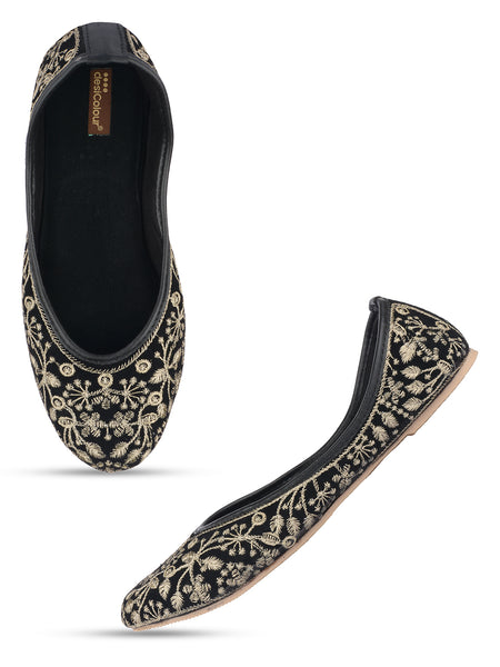 Desi Colour Women Indian Ethnic Footwear-Cushioned Black Heavy Emb - Distacart