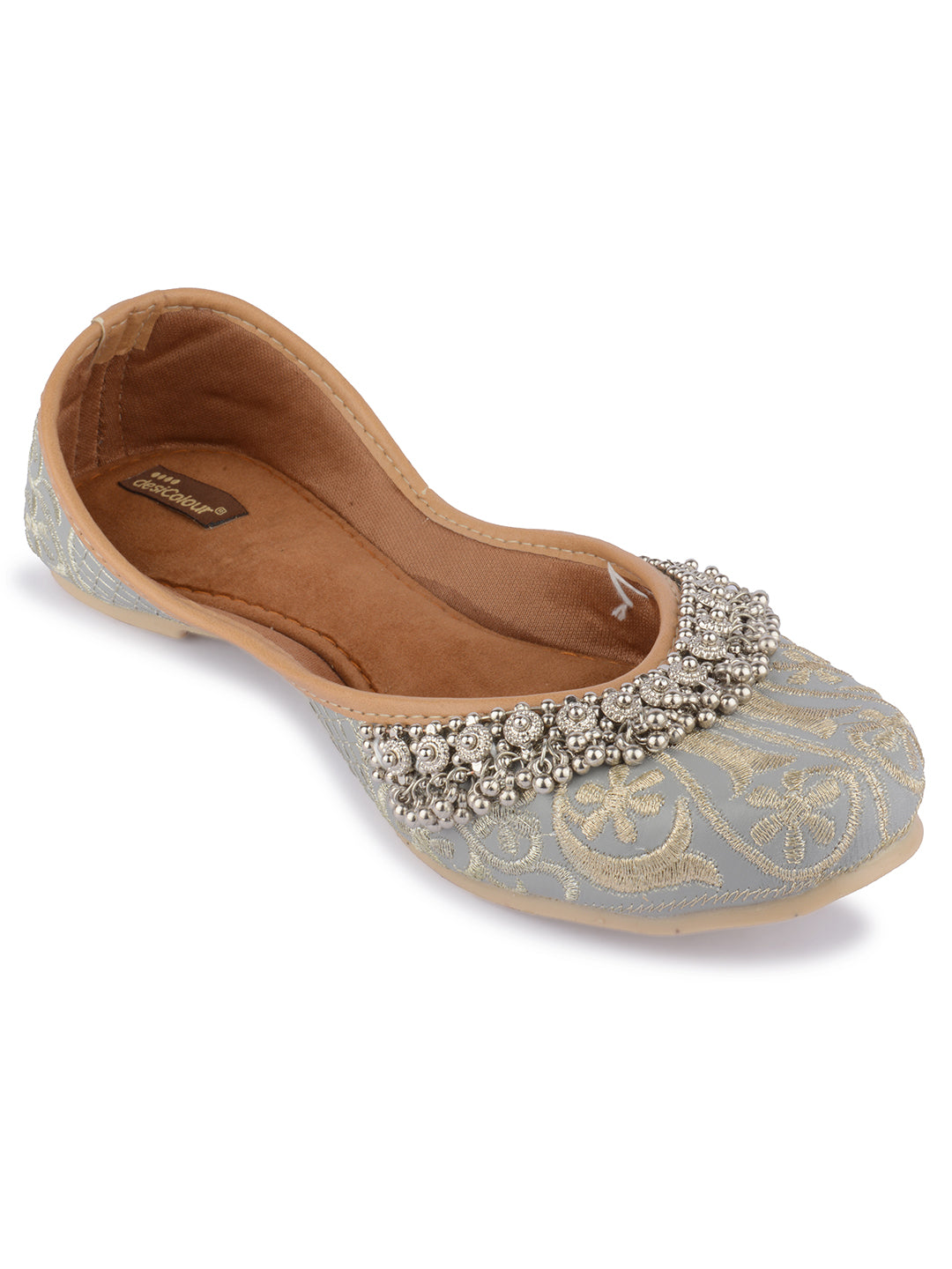 Desi Colour Women Indian Ethnic Footwear-Grey Gungroo - Distacart