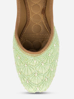 Thumbnail for Desi Colour Women Indian Ethnic Footwear-Sea Green Pearl Web - Distacart