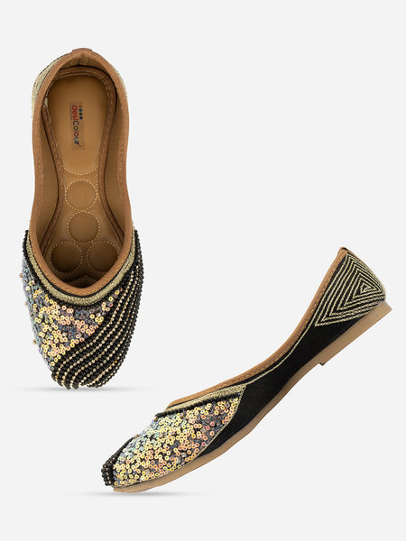 Desi Colour Women Indian Ethnic Footwear-Black Pearl Shine - Distacart