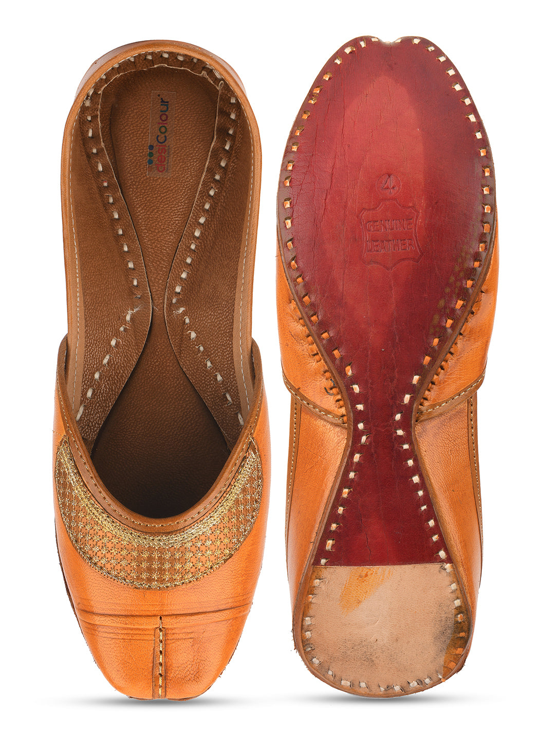 Desi Colour Women Indian Ethnic Footwear-Tan Leather Emb - Distacart