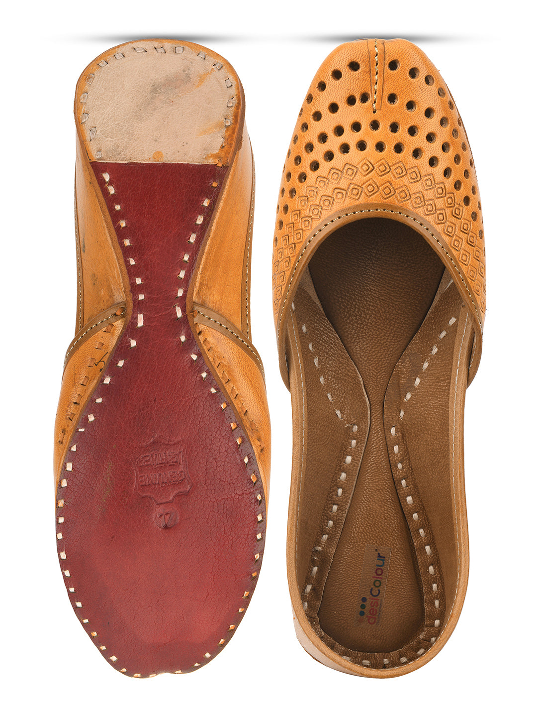 Desi Colour Women Indian Ethnic Footwear-Tan Leather Laser Cut - Distacart