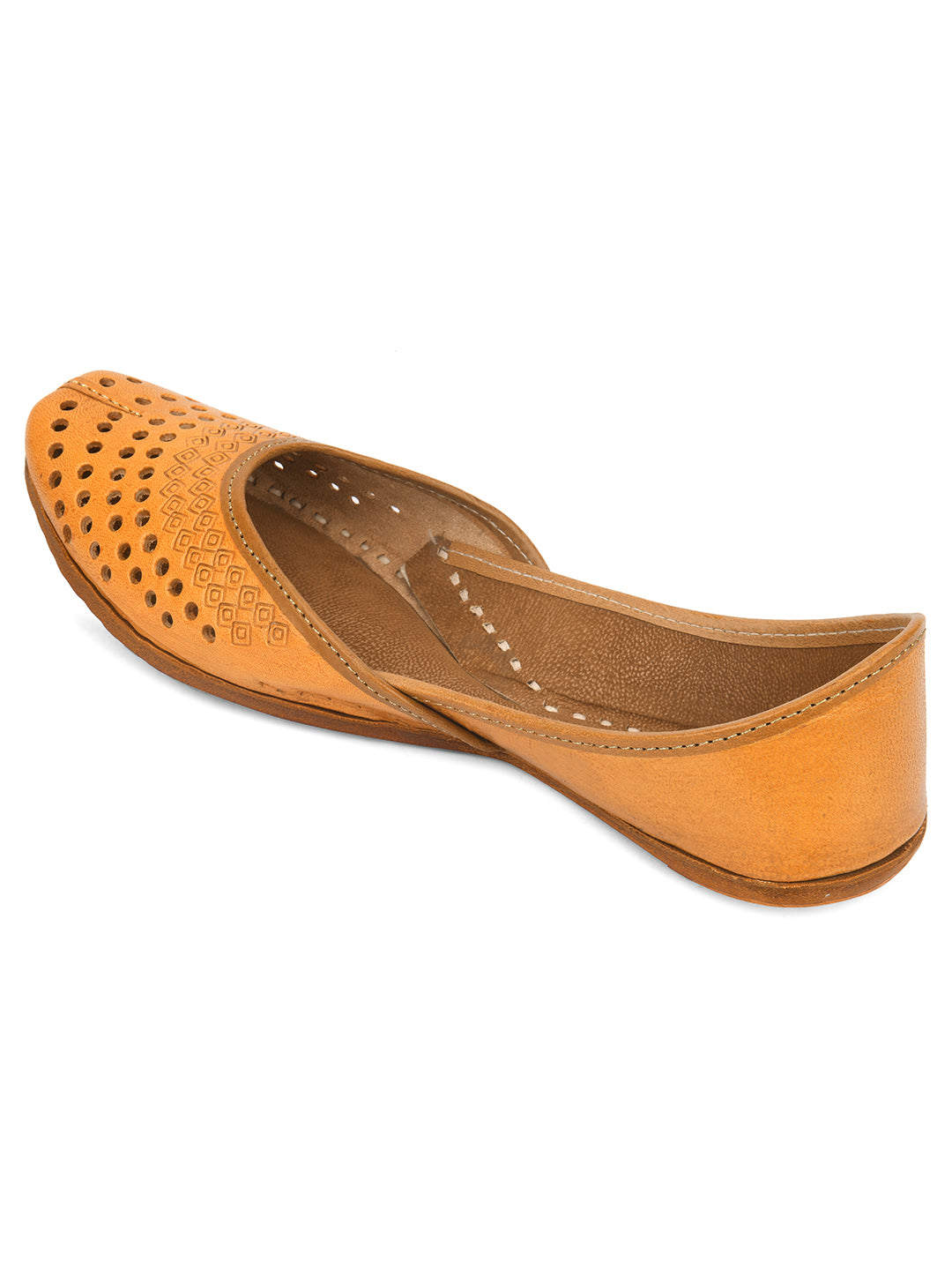 Desi Colour Women Indian Ethnic Footwear-Tan Leather Laser Cut - Distacart