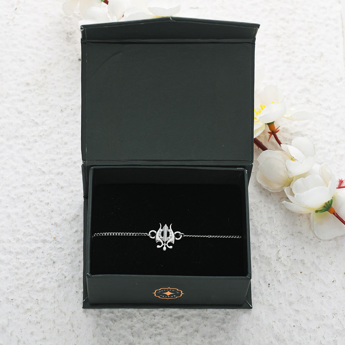 trueBrowns 925 Sterling Silver Precious Trishul Silver Bracelet Rakhi