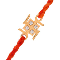 Thumbnail for trueBrowns 925 Sterling Silver Swastik 22k Gold Micron Plated Thread Rakhi