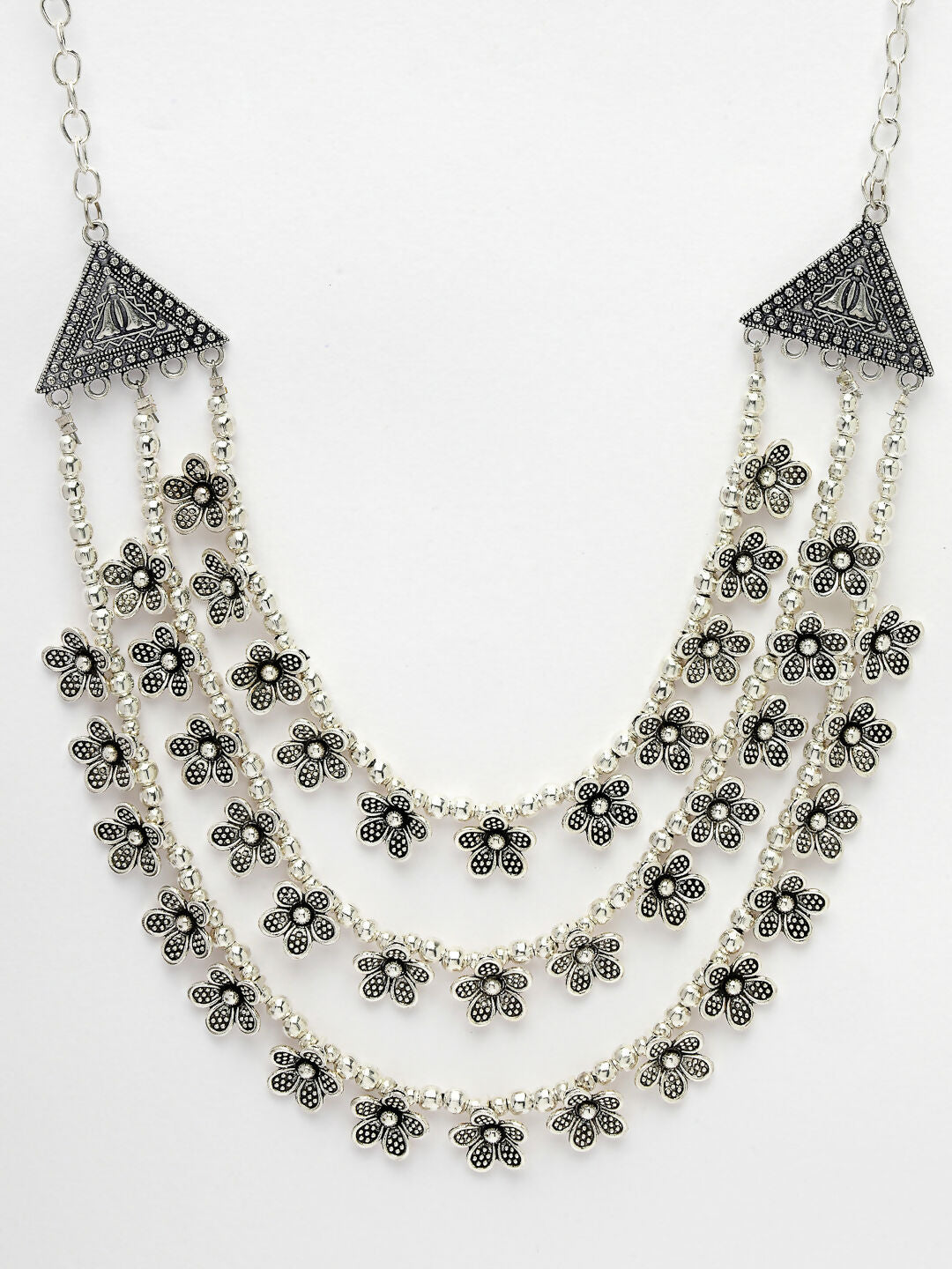 NVR Women's 3 Layered Floral Shape Artificial Beads German Silver Oxidised Necklace - Distacart