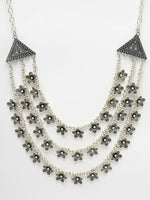 Thumbnail for NVR Women's 3 Layered Floral Shape Artificial Beads German Silver Oxidised Necklace - Distacart