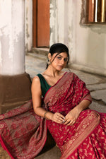 Thumbnail for Joban Fashion Hot Pink Crepe Chiffon Banarasi Pure Handloom Banarasi Silk Saree