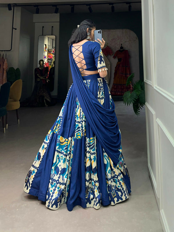 Vastranavya Navaratri Special Rayon with Printed Silk Lehenga with Stitched Choli - Firozi - Distacart