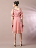 Thumbnail for Myshka Women's Pink Solid Square Neck Fit and Flare Party Dress - Distacart