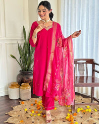 Thumbnail for Lyush Women Party Wear Embroidery Worked Kurta With Pant And Dupatta Set - Pink