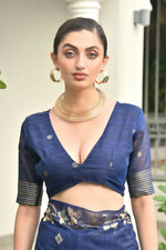 Thumbnail for Vishnu Weaves Women's Blue Linen Silk Zari Weaving Saree with Blouse