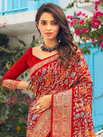Thumbnail for NOZ2TOZ Women's Muga Silk Red Printed Designer Saree With Blouse Piece - Distacart