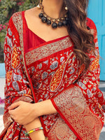 Thumbnail for NOZ2TOZ Women's Muga Silk Red Printed Designer Saree With Blouse Piece - Distacart
