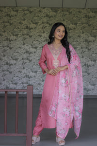 Thumbnail for Lyush Women Party Wear Embroidery Worked Kurta With Pant And Dupatta Set - Pink