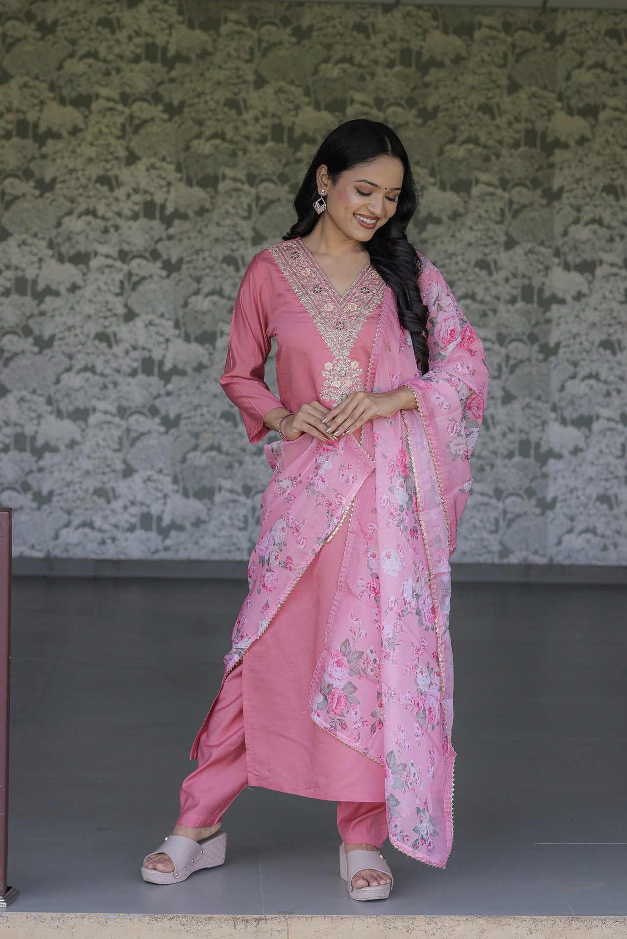 Lyush Women Party Wear Embroidery Worked Kurta With Pant And Dupatta Set - Pink