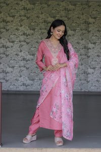 Thumbnail for Lyush Women Party Wear Embroidery Worked Kurta With Pant And Dupatta Set - Pink