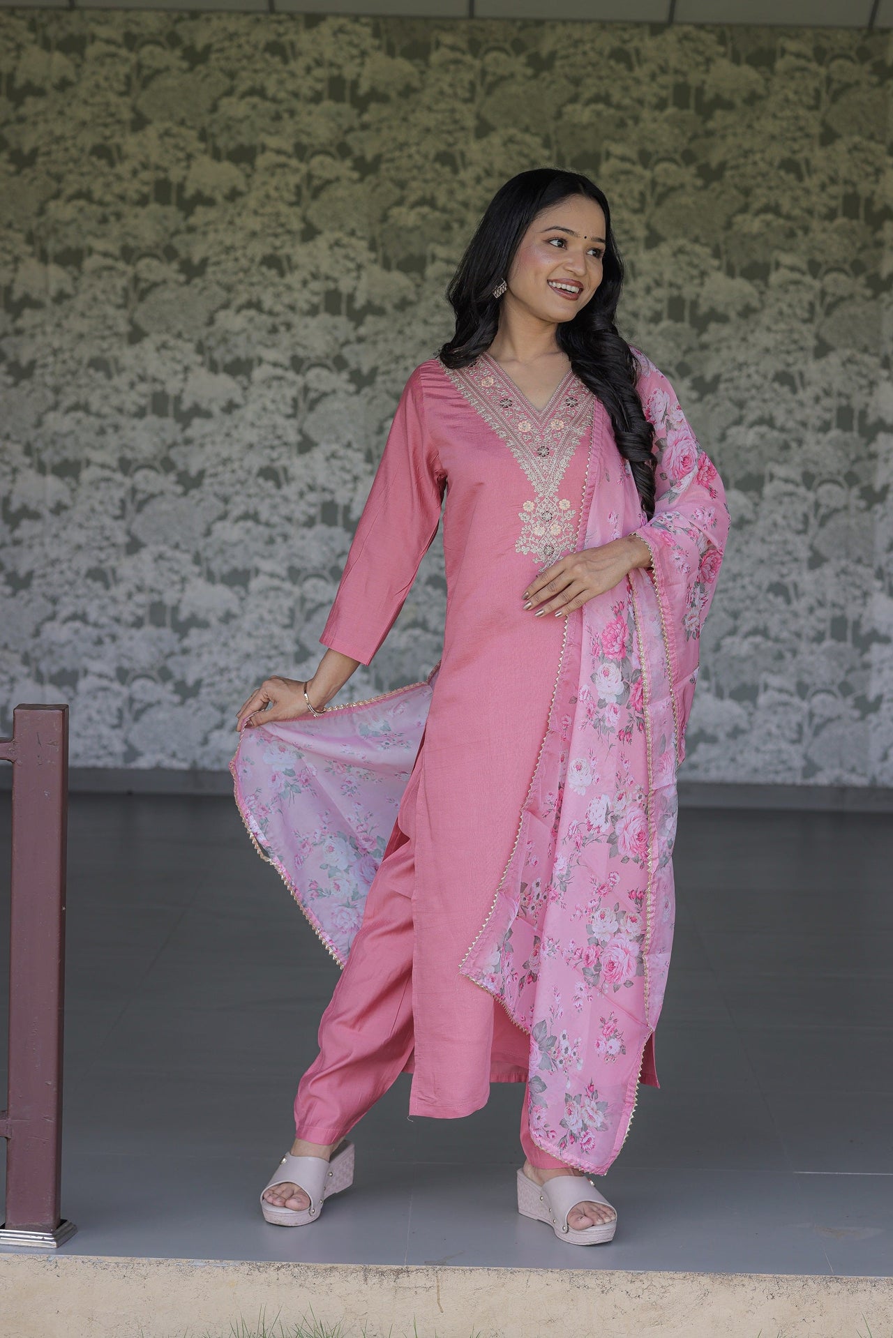 Lyush Women Party Wear Embroidery Worked Kurta With Pant And Dupatta Set - Pink