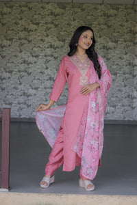Thumbnail for Lyush Women Party Wear Embroidery Worked Kurta With Pant And Dupatta Set - Pink