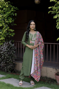 Thumbnail for Lyush Women Party Wear Embroidery Worked Kurta With Pant And Dupatta Set - Green